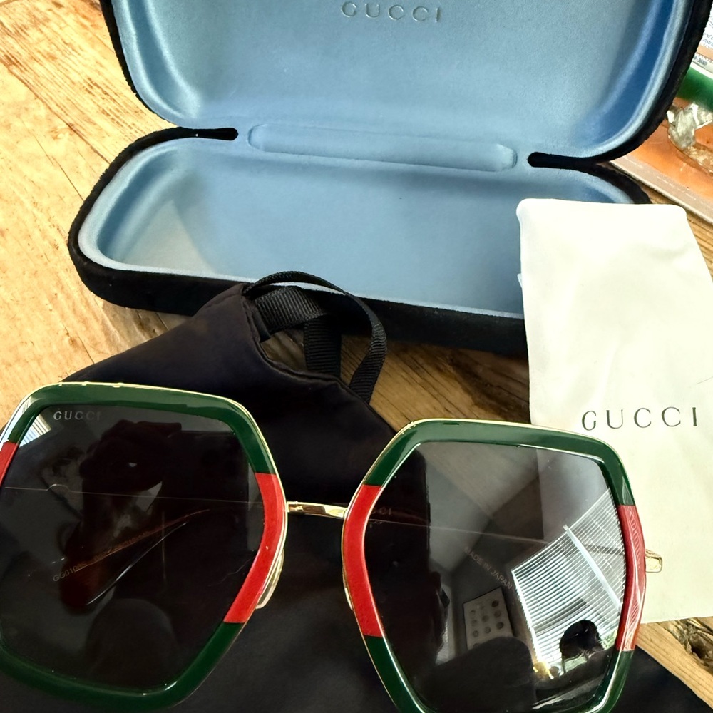 Gucci Red and Green Octagon Oversized Designer Sunglasses